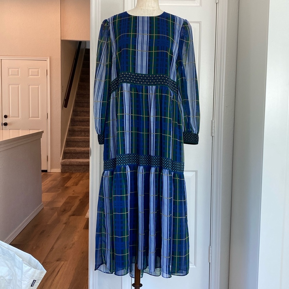 GRETCHEN SCOTT campbell plaid tiered midi dress - Picture 1 of 12